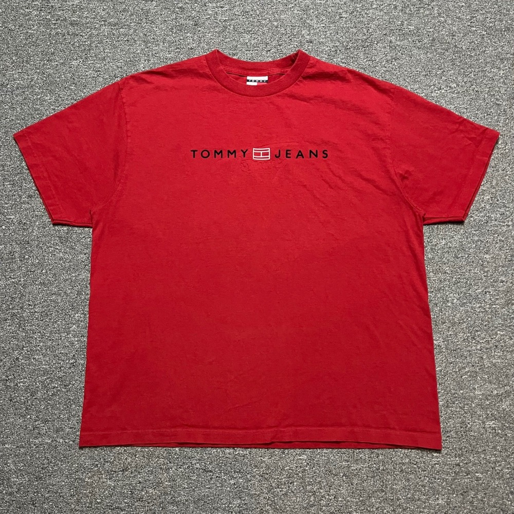 Tommy Jeans Red Classic Logo T Shirt Men L Cotton Made‎ in Mexico